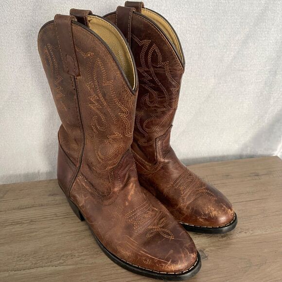 Smoky Mountain Boots Girls 2 Brown Leather Distressed Embroidered Western 3034C - Picture 2 of 16